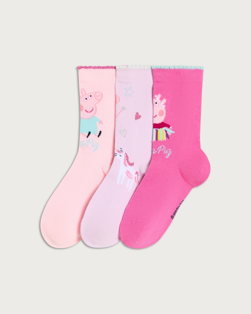 Peppa Pig 3-Pack Cotton Rich Ankle Socks in Pink