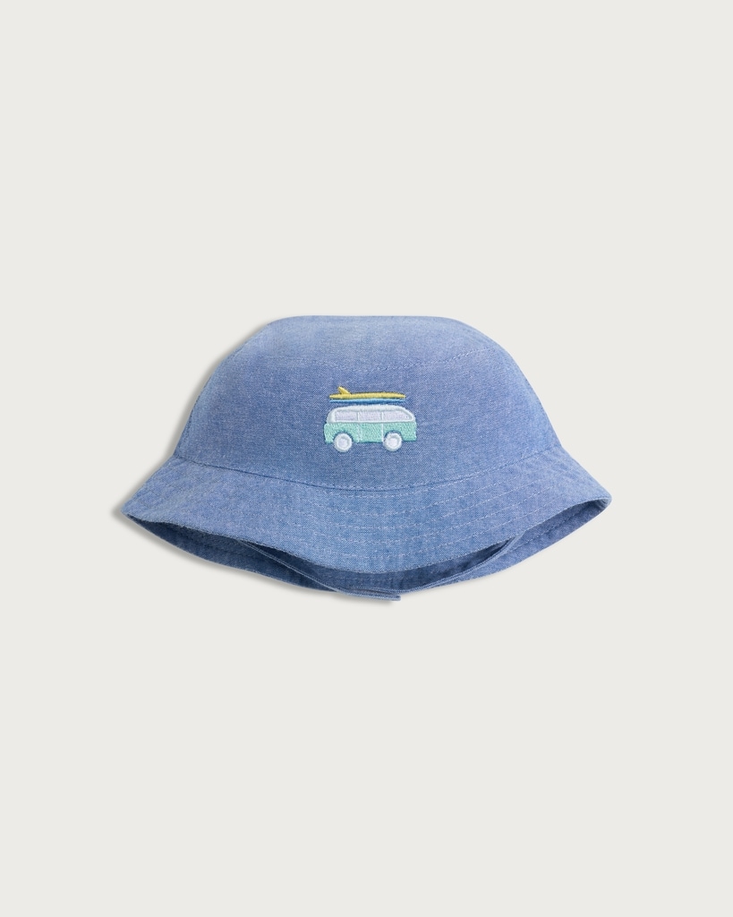 F&F Baby Pure Cotton Camper Van Embroidered Bucket Hat in Blue