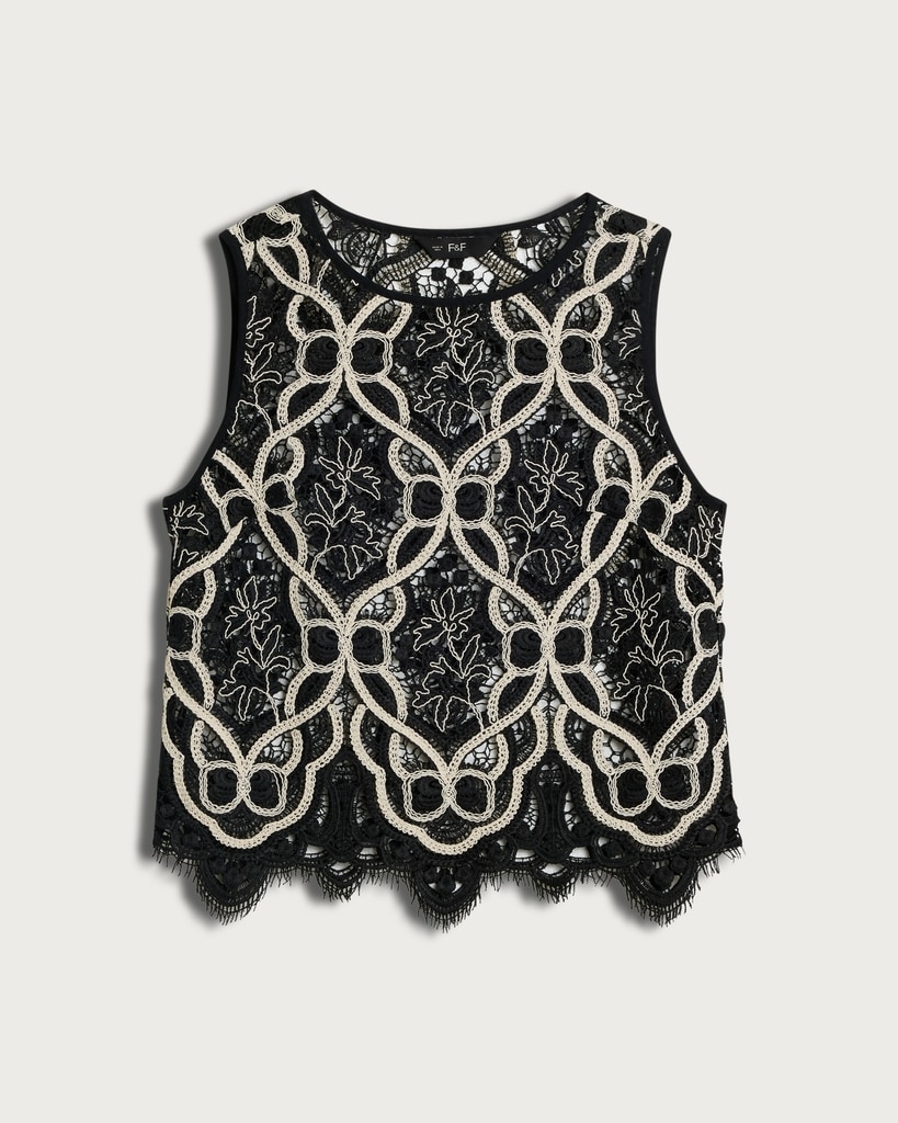 F&F Embroidered Lace Sleeveless Co-ord Top in Multi Black White thumbnail 4