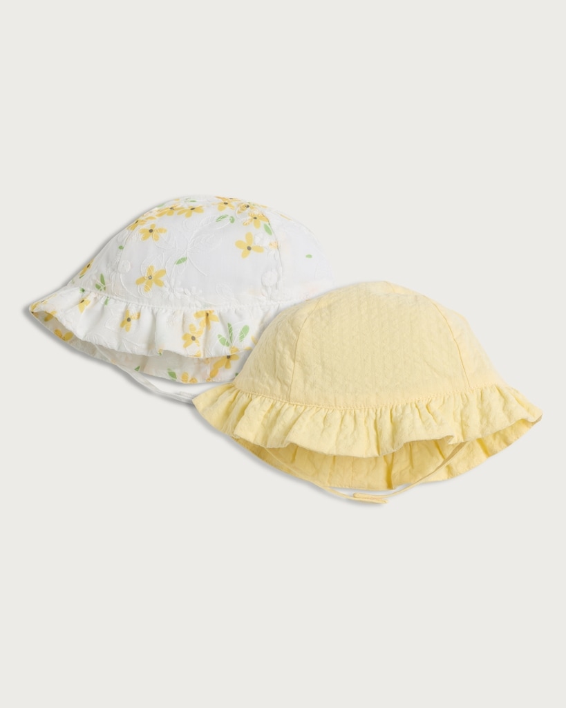 F&F Baby 2-Pack Pure Cotton Textured Bucket Hats in Yellow