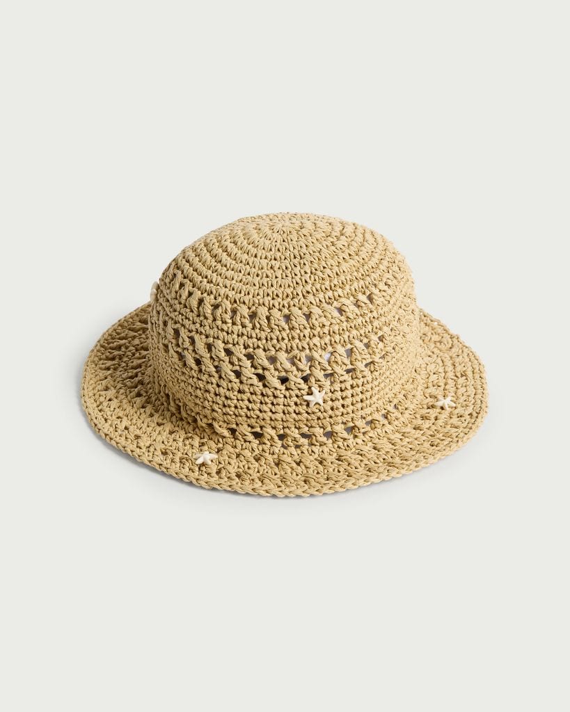 F&F Girls Straw Starfish Embellished Hat in Multi