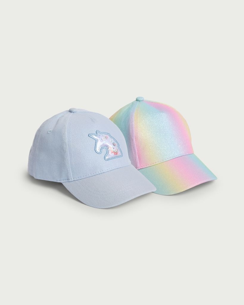 F&F Girls 2-Pack Unicorn and Rainbow Baseball Caps in Pink