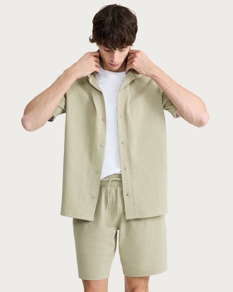 F&F Cotton Rich Textured Short Sleeved Shirt in Green