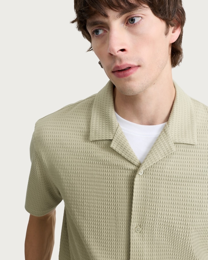 F&F Cotton Rich Textured Short Sleeved Shirt in Green thumbnail 2