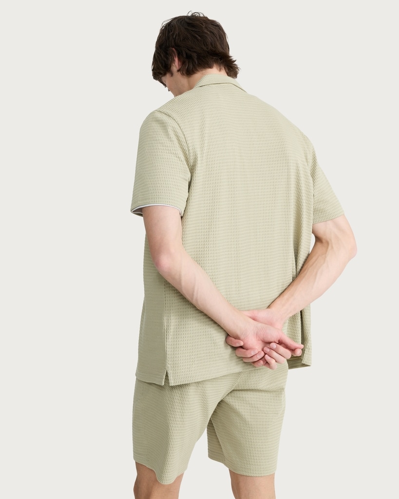 F&F Cotton Rich Textured Short Sleeved Shirt in Green thumbnail 3