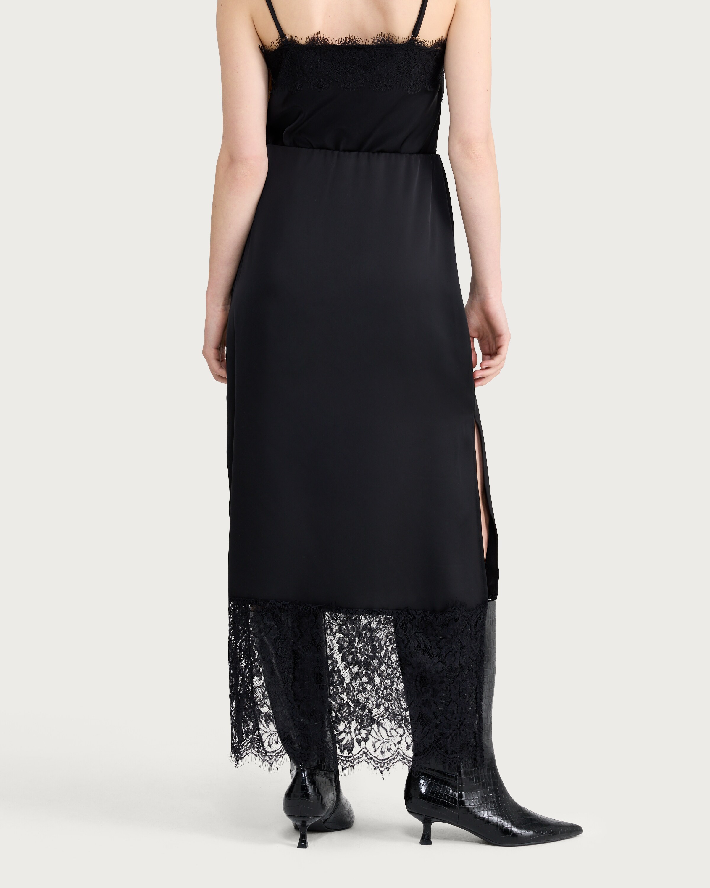 F&F Satin Lace Trim Co-ord Midi Skirt in Black thumbnail 3