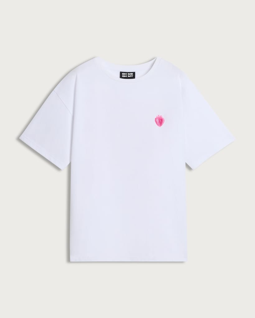 OH ME OH MY Pure Cotton Heart Embroidered T-Shirt in White thumbnail 4