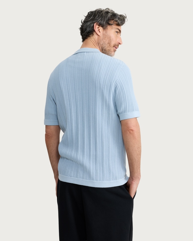 F&F Pure Cotton Ribbed Knitted Polo Shirt in Blue thumbnail 3