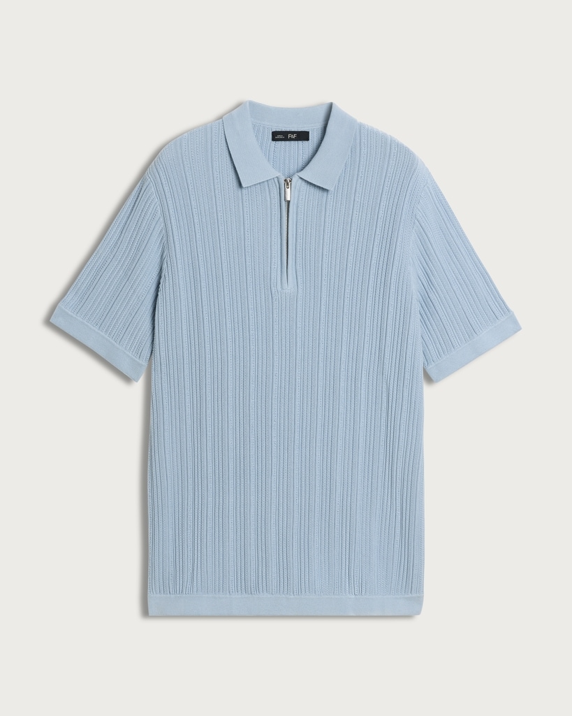 F&F Pure Cotton Ribbed Knitted Polo Shirt in Blue thumbnail 4
