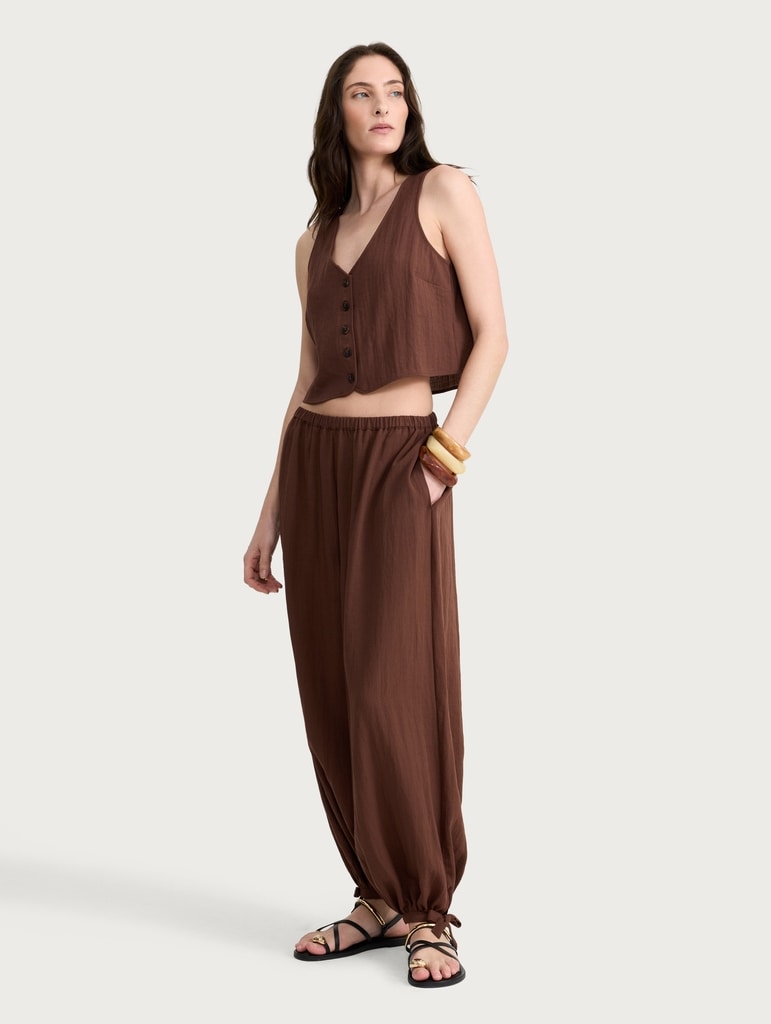 F&F Button Front Sleeveless Co-ord Waistcoat in Brown thumbnail 2