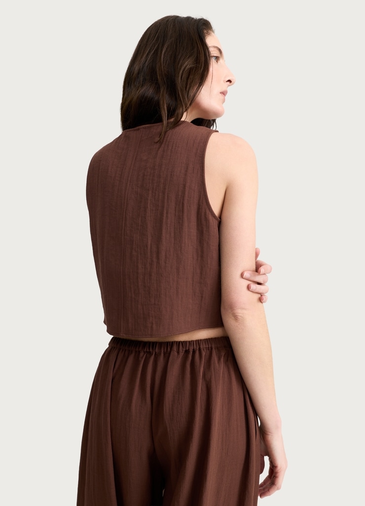 F&F Button Front Sleeveless Co-ord Waistcoat in Brown thumbnail 3