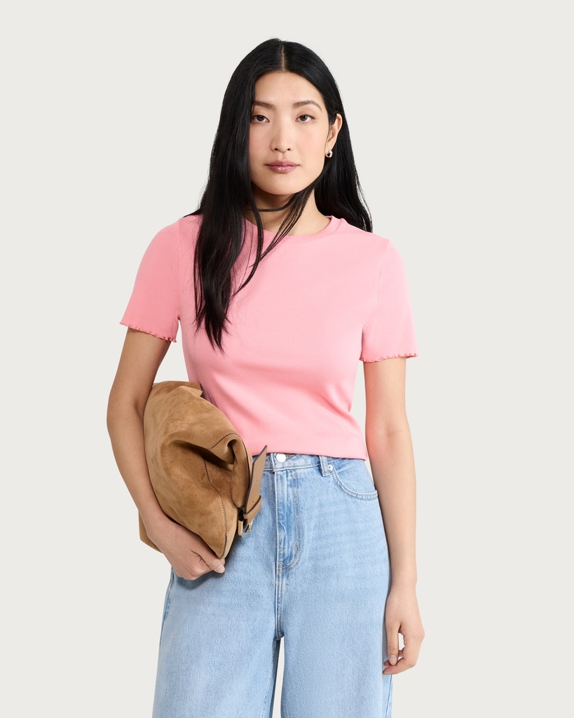 F&F Cotton Rich Lettuce Edge T-Shirt in Pink