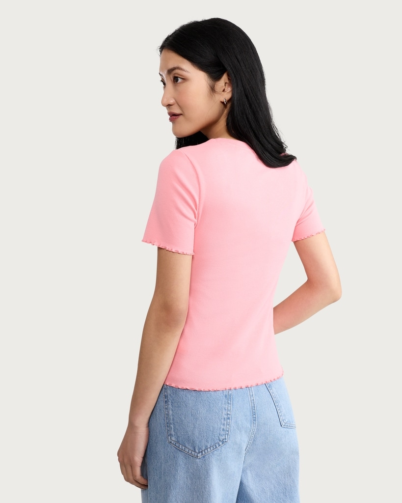 F&F Cotton Rich Lettuce Edge T-Shirt in Pink thumbnail 3