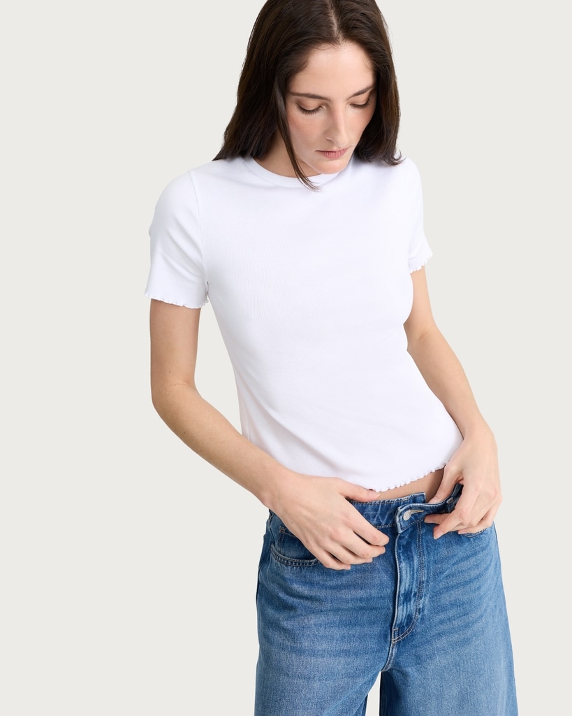 F&F Cotton Rich Lettuce Edge T-Shirt in White