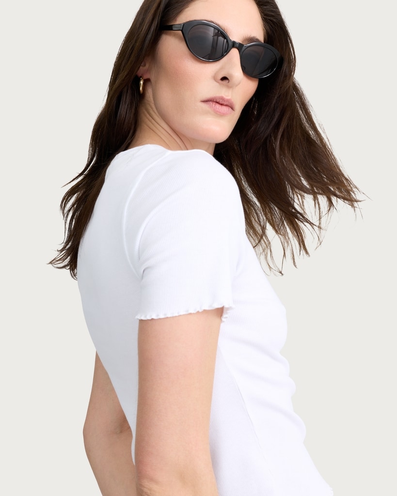 F&F Cotton Rich Lettuce Edge T-Shirt in White thumbnail 2