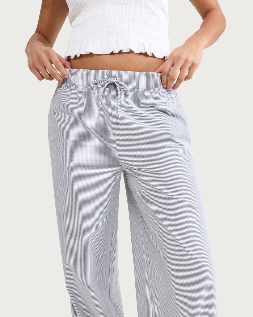 OH ME OH MY Pure Cotton Stripe Wide Leg Trousers in Blue