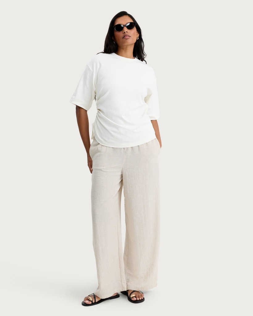 F&F Pure Cotton Ruched Side T-Shirt in Cream thumbnail 2