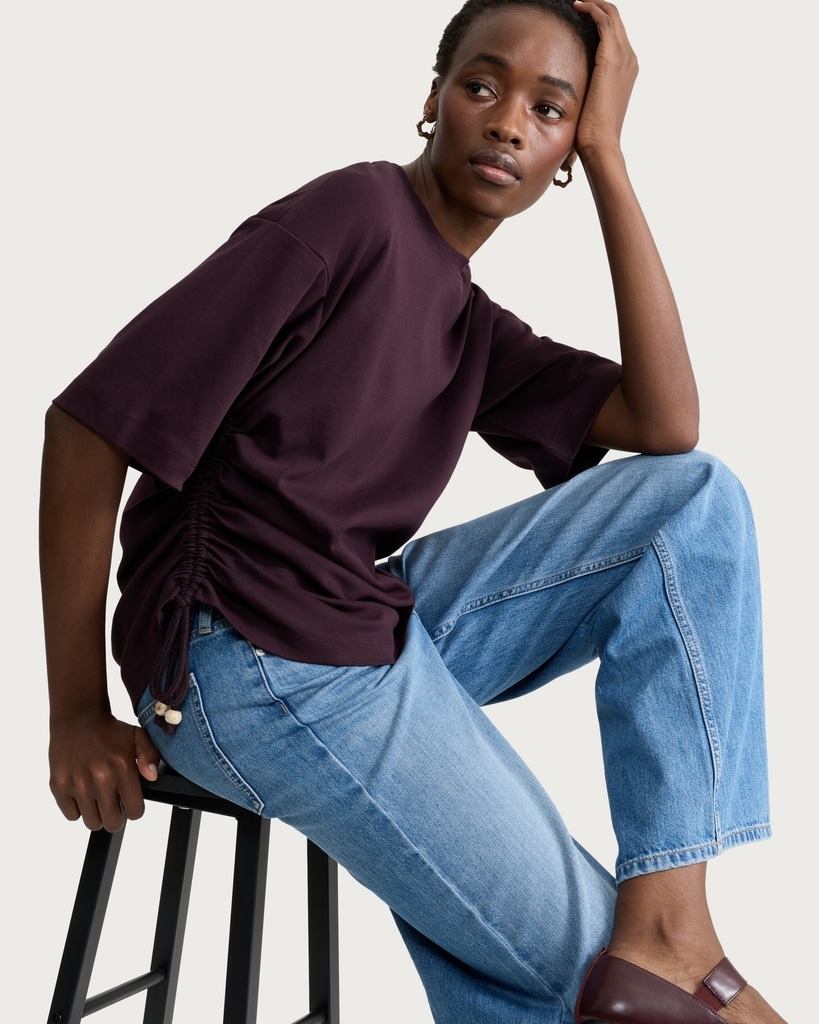 F&F Pure Cotton Ruched Side T-Shirt in Purple
