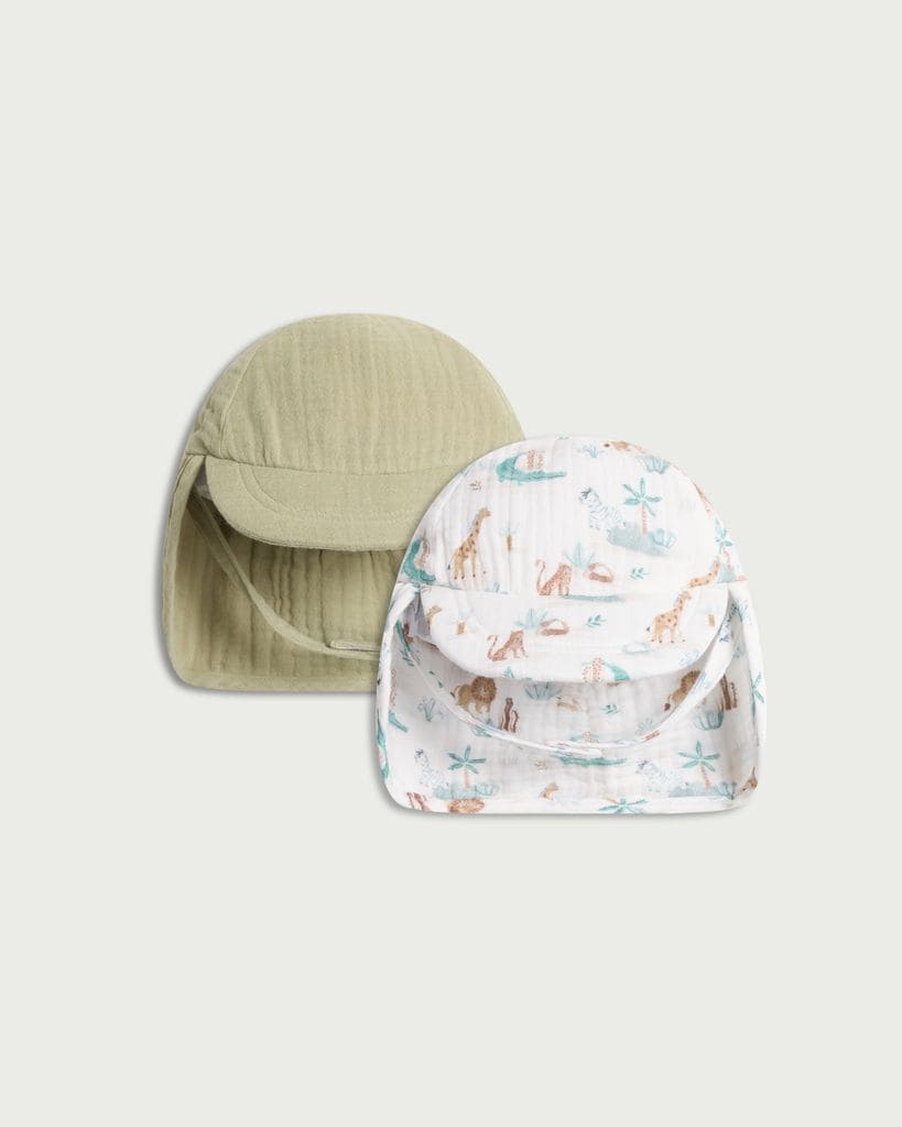 F&F Baby 2-Pack Pure Cotton Safari Print Sun Hats in Green