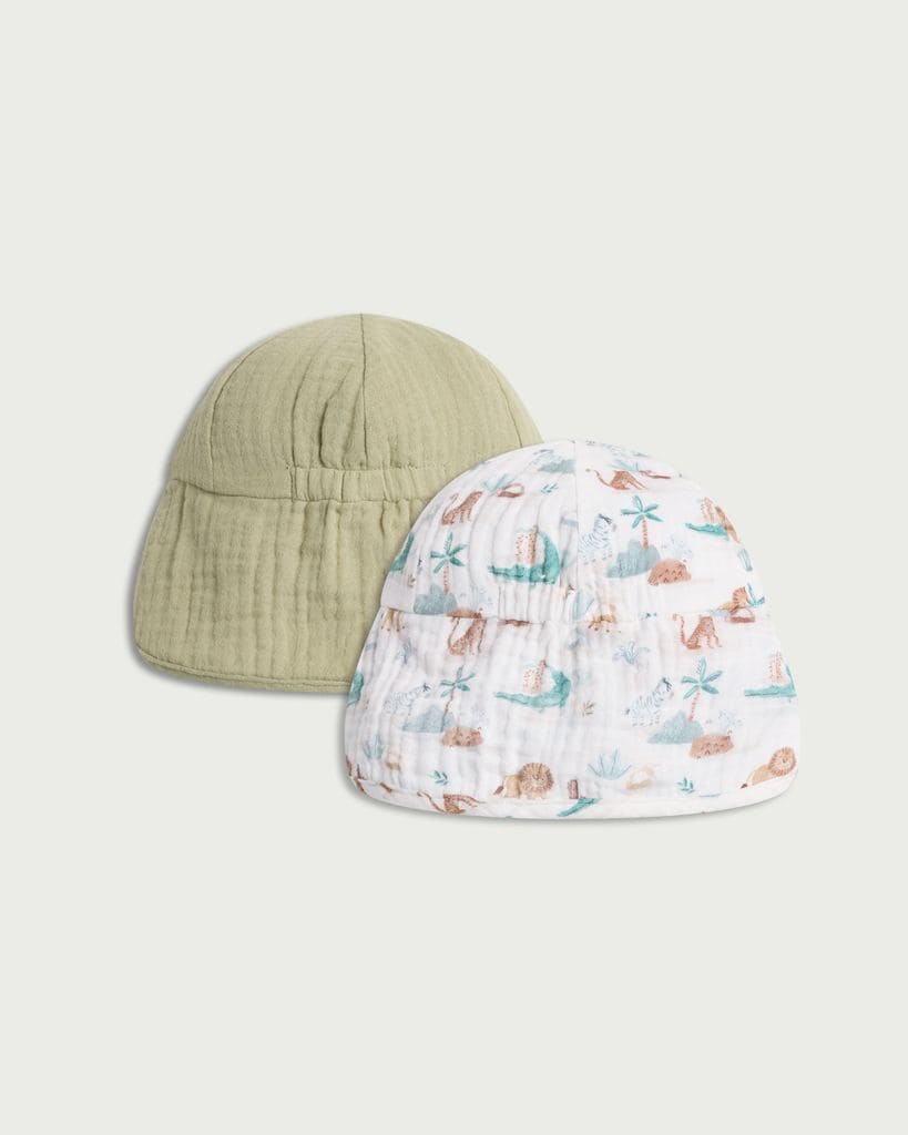 F&F Baby 2-Pack Pure Cotton Safari Print Sun Hats in Green thumbnail 2