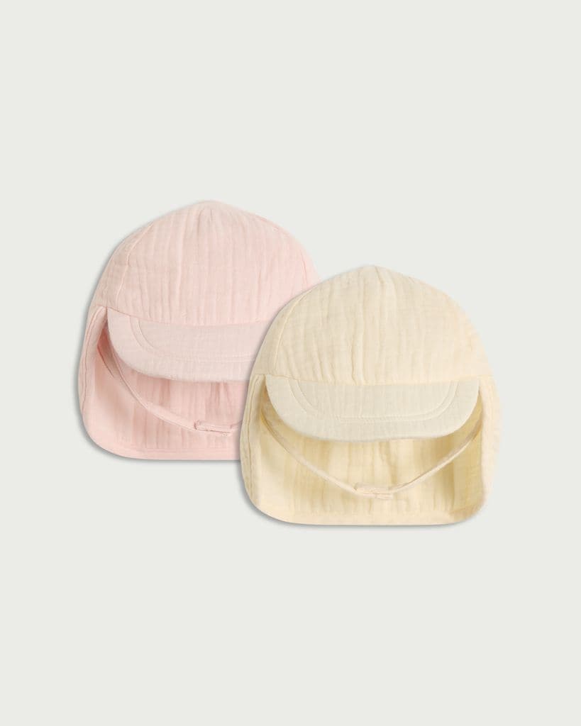 F&F Baby 2-Pack Pure Cotton Textured Sun Hats in Multi Pink