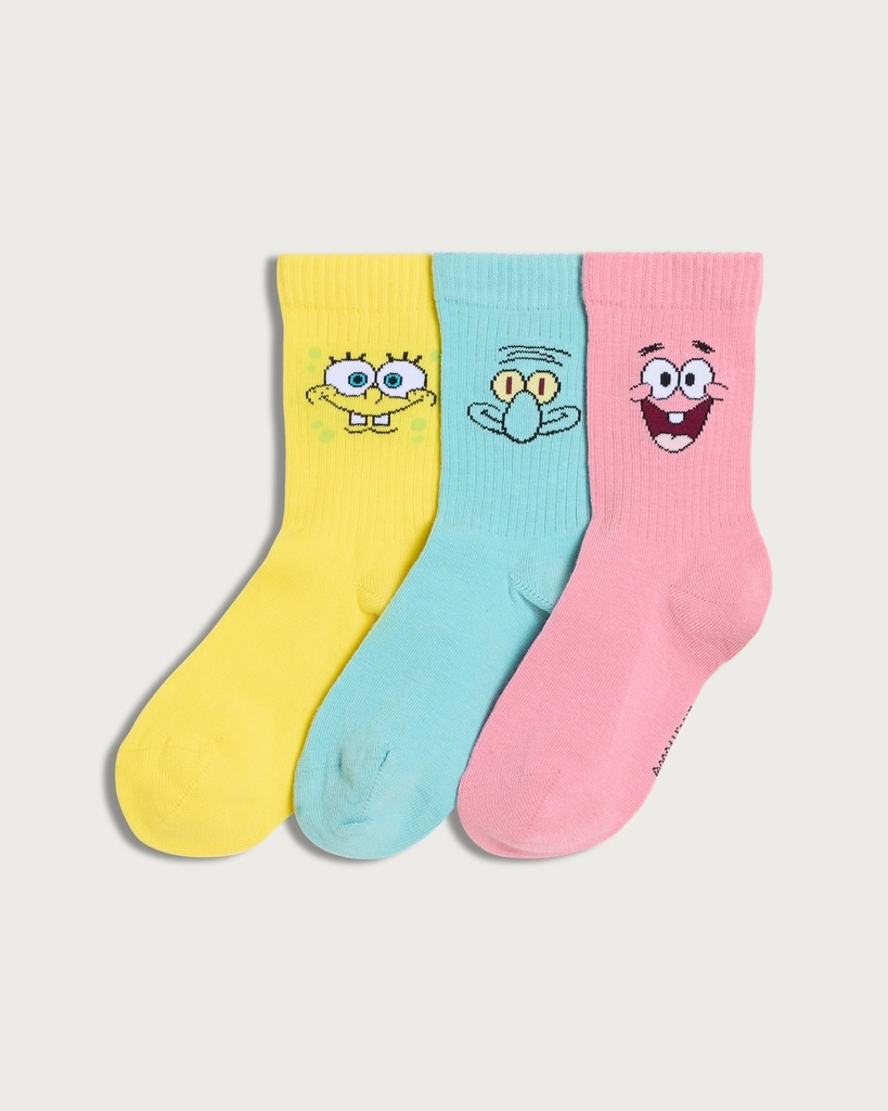 SpongeBob SquarePants 3-Pack Cotton Rich Ribbed Ankle Socks in Yellow