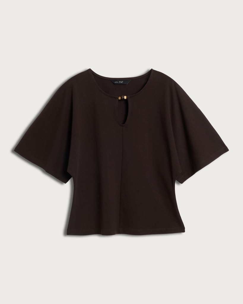 F&F Pure Cotton Keyhole Detail Short Sleeved T-Shirt in Brown thumbnail 4