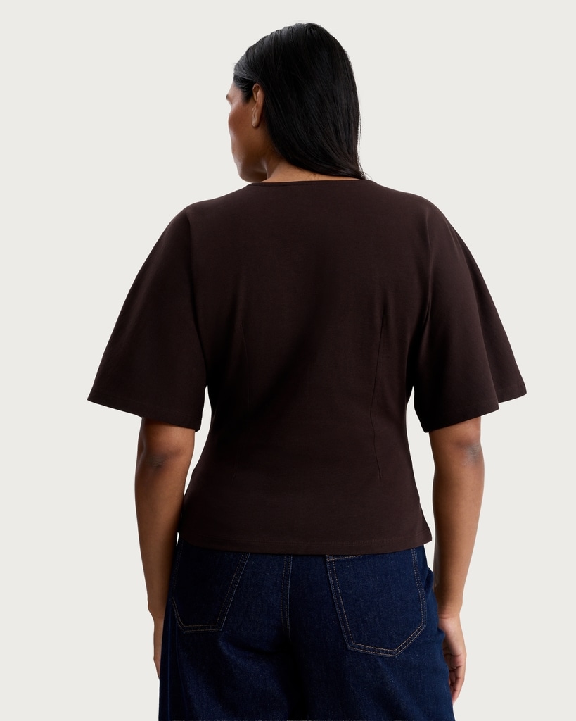 F&F Pure Cotton Keyhole Detail Short Sleeved T-Shirt in Brown thumbnail 3