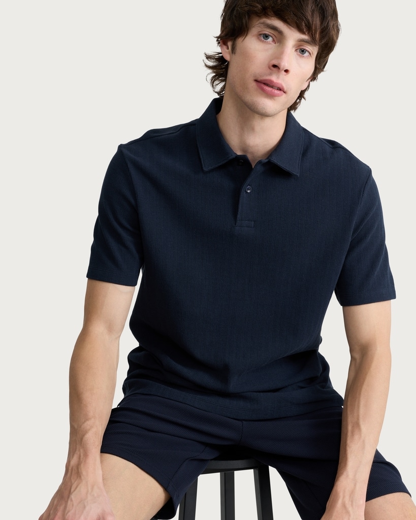 F&F Pure Cotton Textured Polo Shirt in Navy