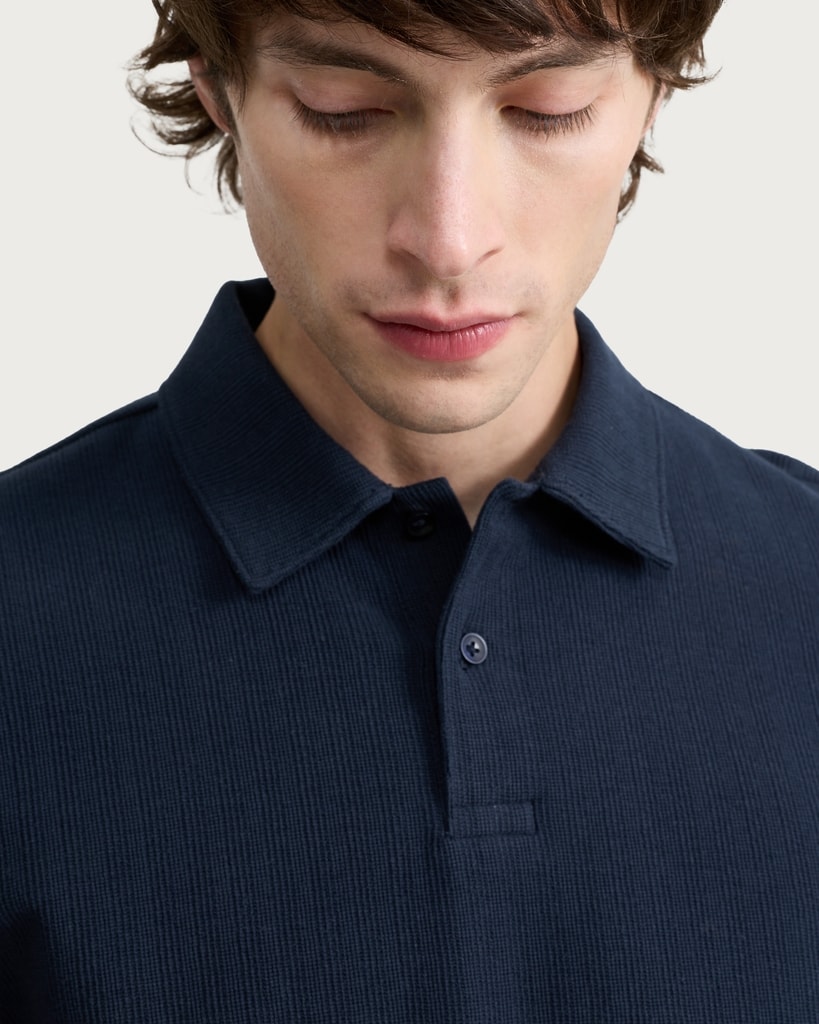 F&F Pure Cotton Textured Polo Shirt in Navy thumbnail 3