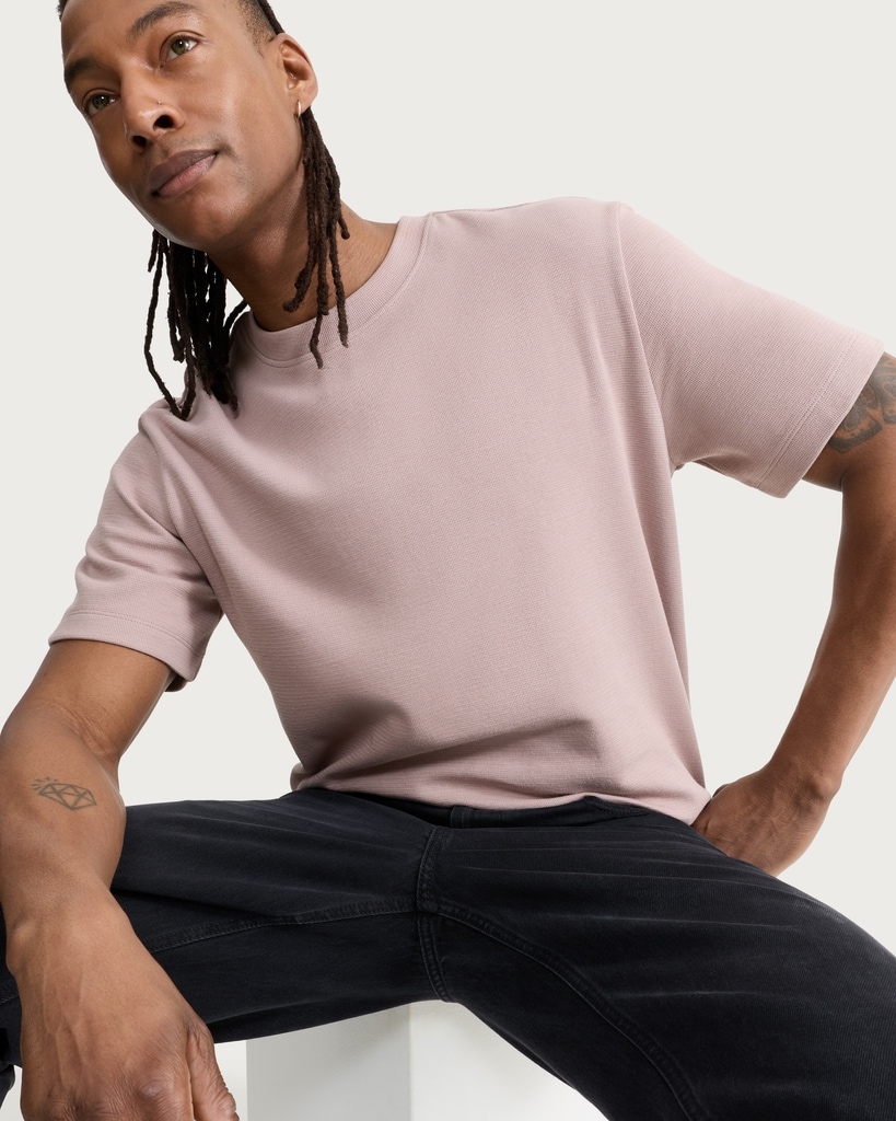F&F Cotton Rich Textured Crew Neck T-Shirt in Pink