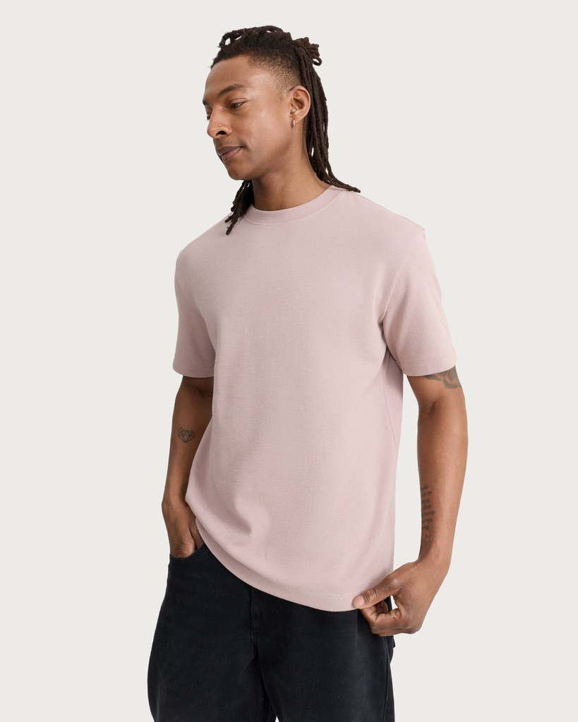 F&F Cotton Rich Textured Crew Neck T-Shirt in Pink thumbnail 3