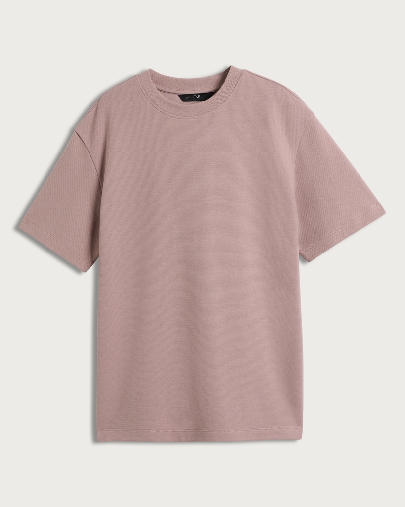 F&F Cotton Rich Textured Crew Neck T-Shirt in Pink thumbnail 4