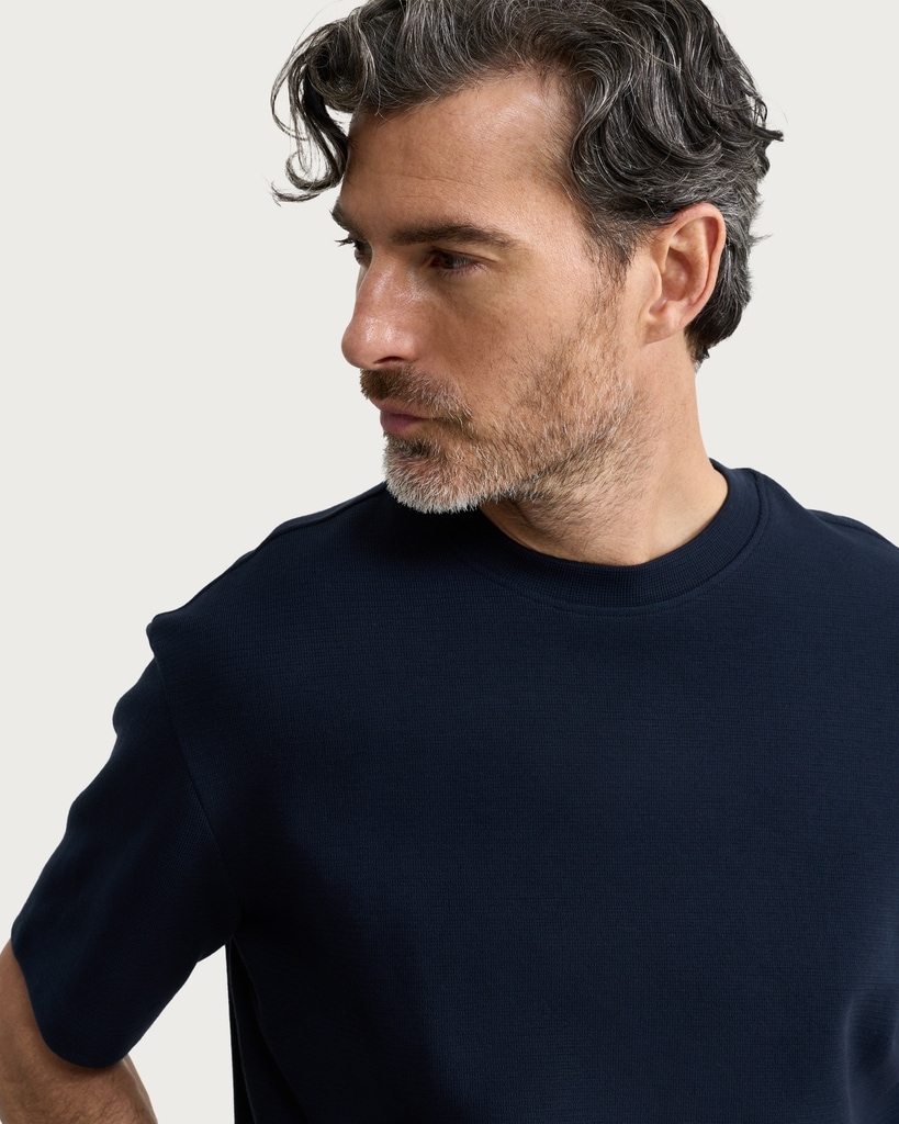 F&F Cotton Rich Textured Crew Neck T-Shirt in Navy thumbnail 2
