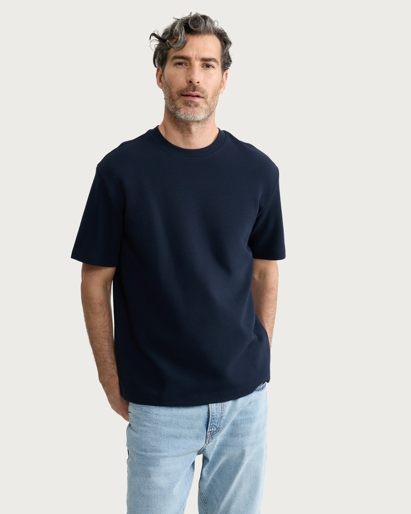 F&F Cotton Rich Textured Crew Neck T-Shirt in Navy