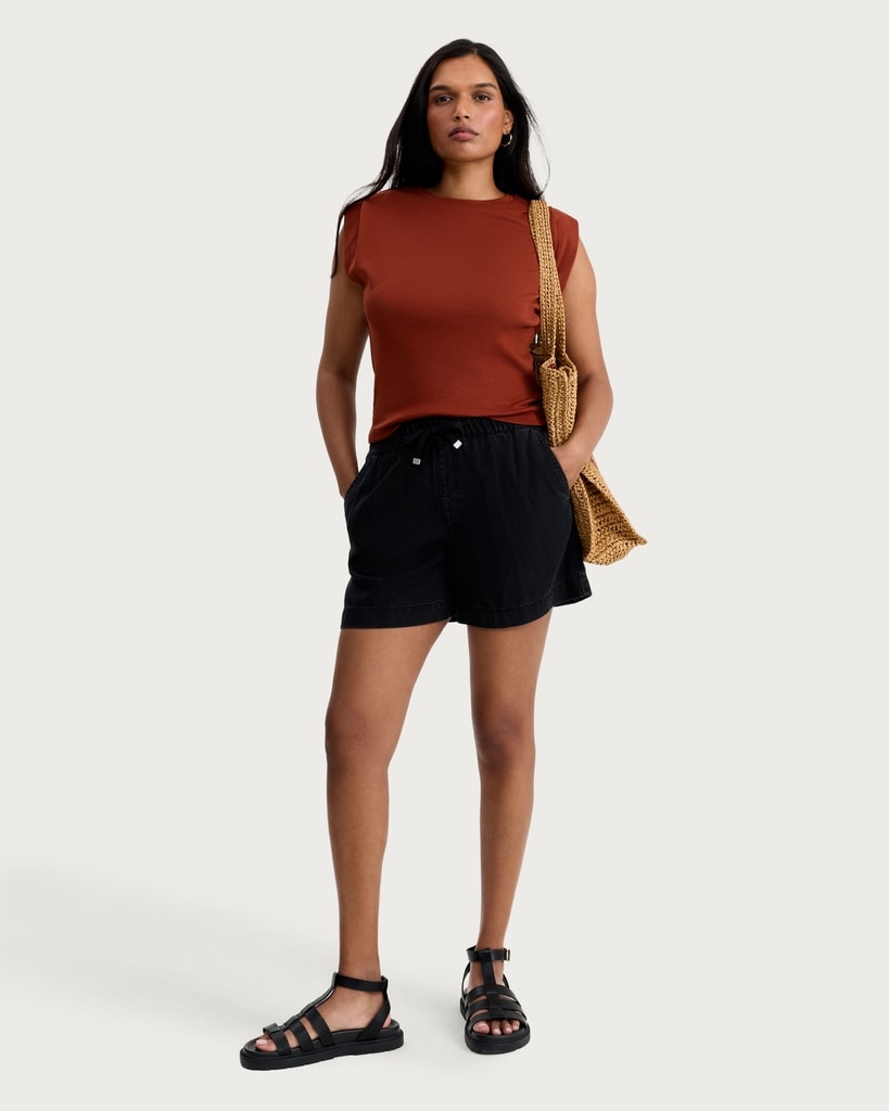 F&F Pure Lyocell Drawstring Shorts in Black thumbnail 2