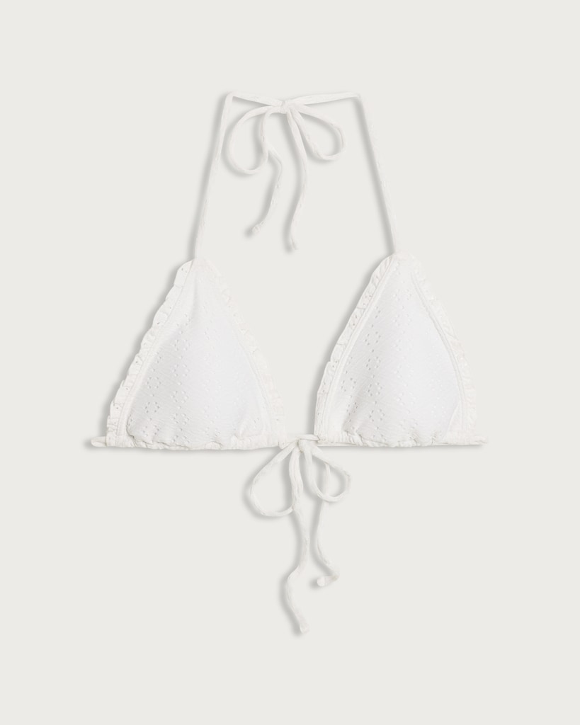 OH ME OH MY Ruffle Trim Broderie Triangle Halter Neck Bikini Top in White
