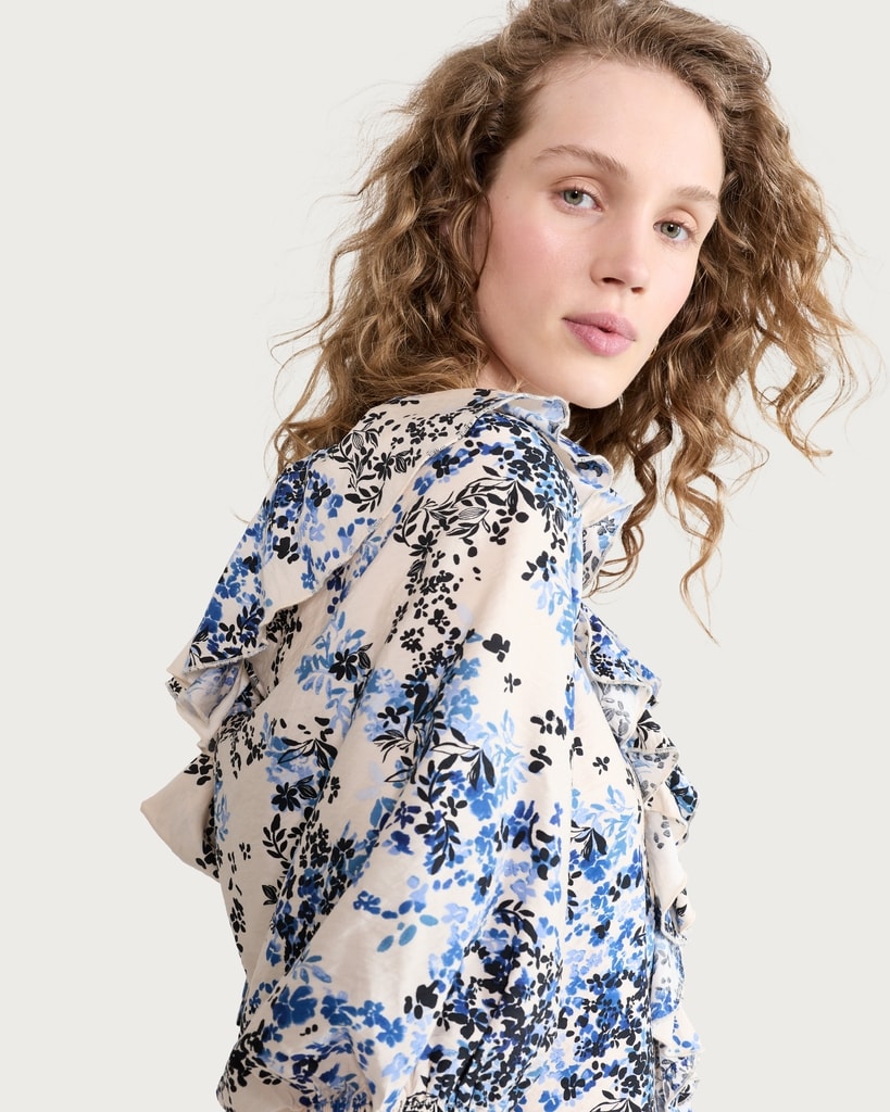 F&F Floral Ruffle Detail Blouse in Multi Blue