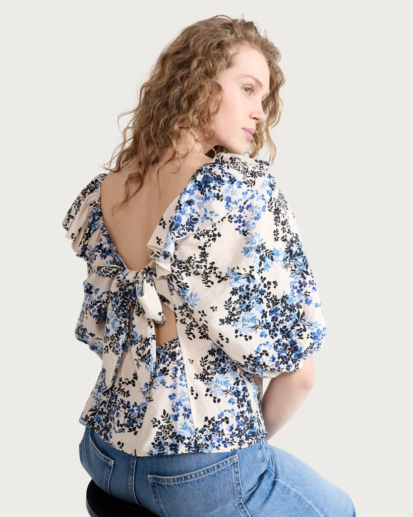 F&F Floral Ruffle Detail Blouse in Multi Blue thumbnail 2