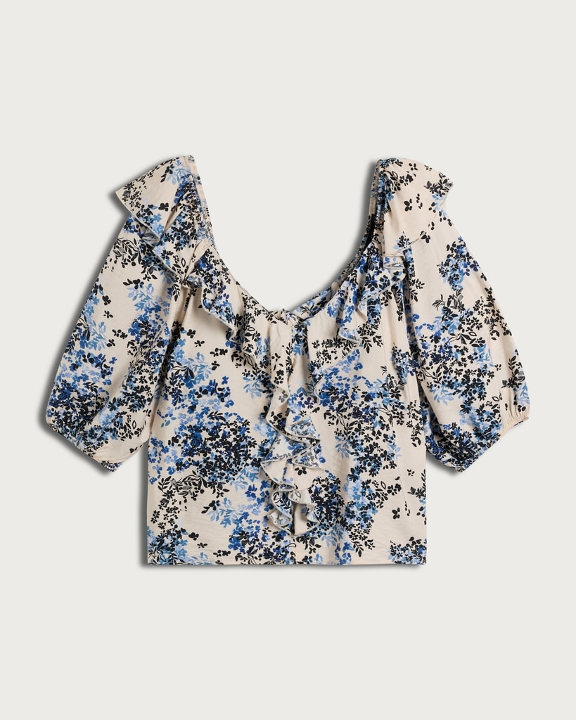 F&F Floral Ruffle Detail Blouse in Multi Blue thumbnail 4