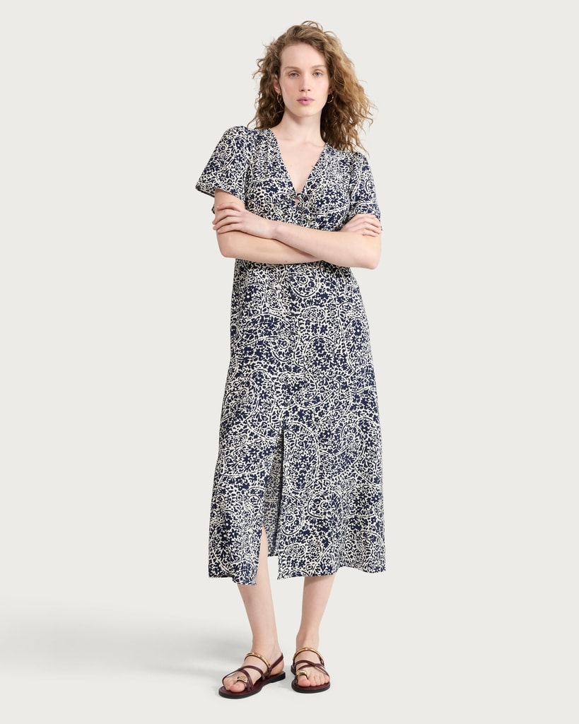 F&F Floral Print V Neck Midi Dress in Navy
