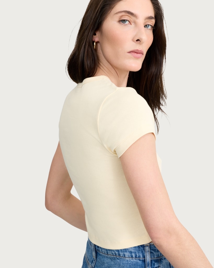F&F Cotton Rich Short Sleeved Cropped T-Shirt in Yellow