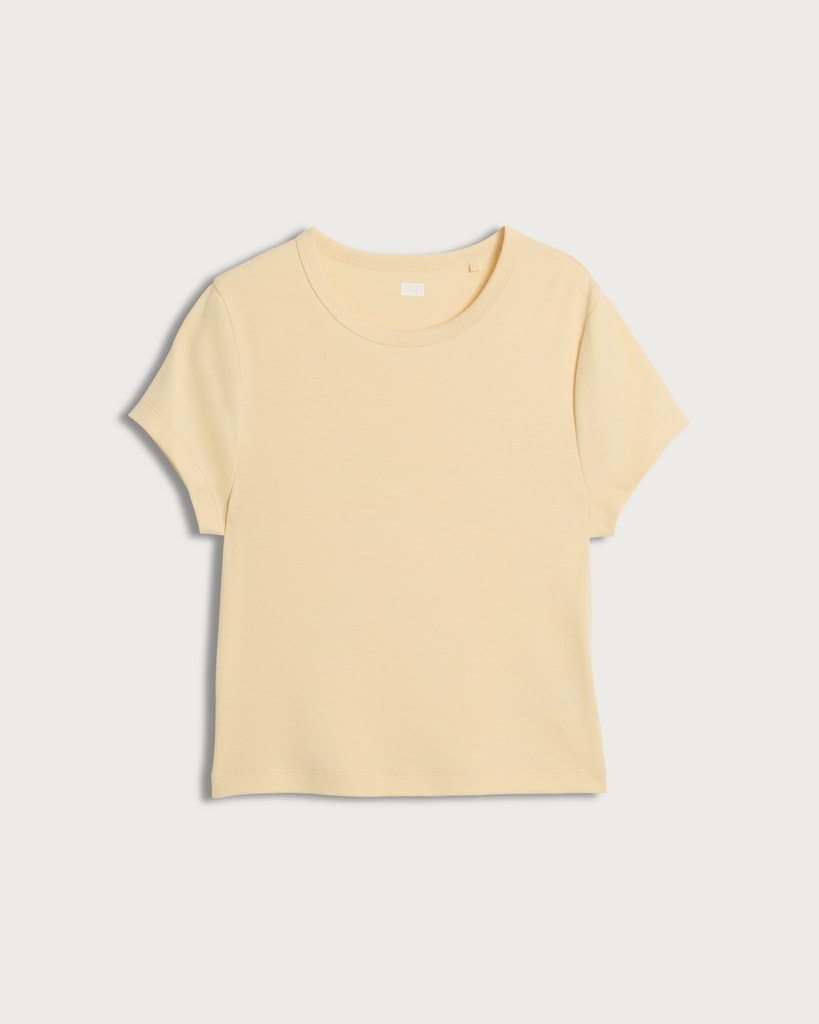 F&F Cotton Rich Short Sleeved Cropped T-Shirt in Yellow thumbnail 4