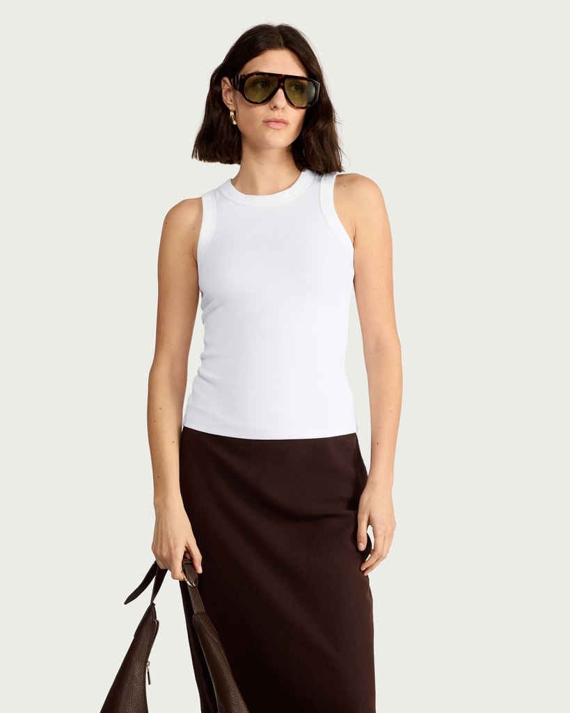 F&F Cotton Rich Ribbed Racerback Vest in White