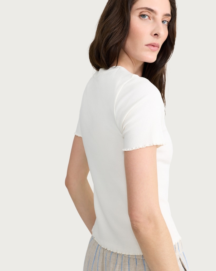 F&F Cotton Rich Lettuce Edge T-Shirt in Cream thumbnail 3