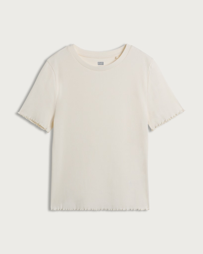 F&F Cotton Rich Lettuce Edge T-Shirt in Cream thumbnail 4