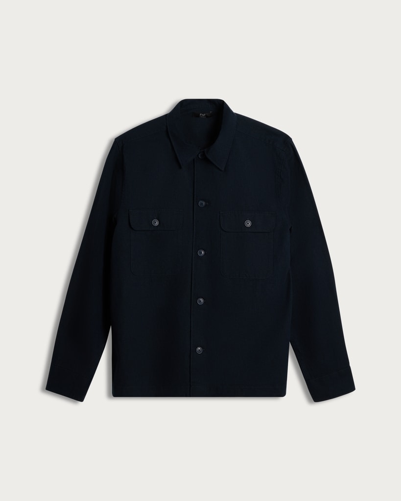 F&F Edit Linen Rich Button-Up Shirt in Navy