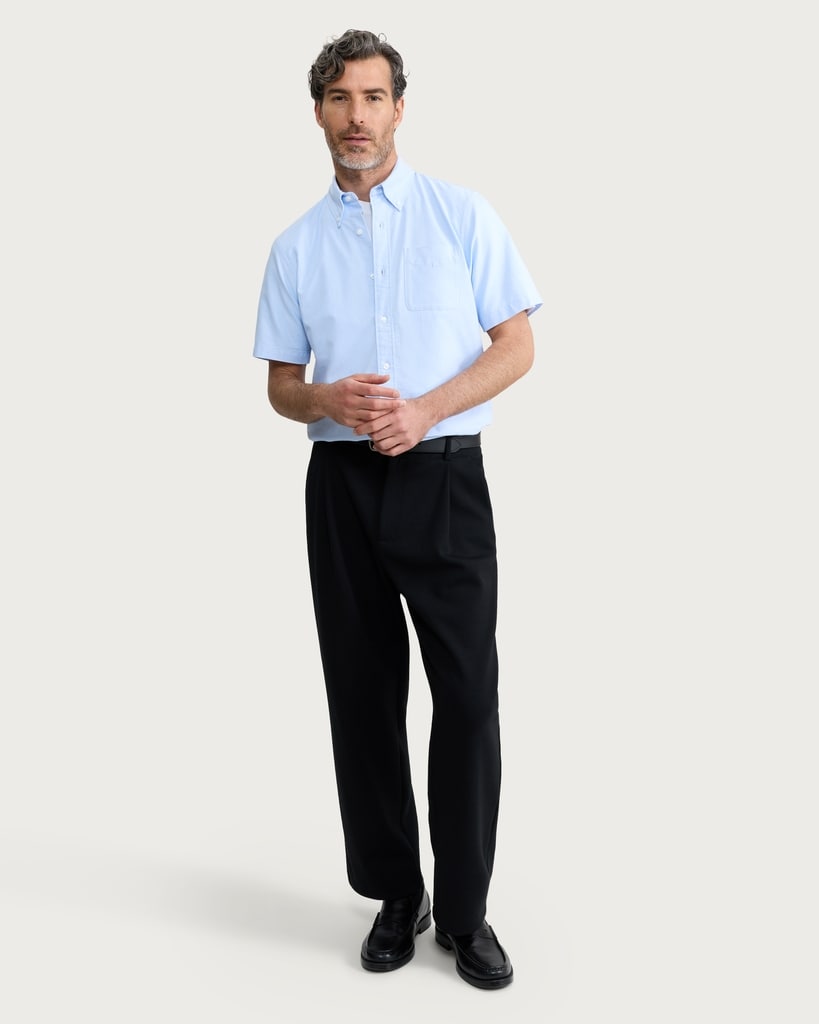 F&F Pure Cotton Short Sleeved Oxford Shirt in Blue