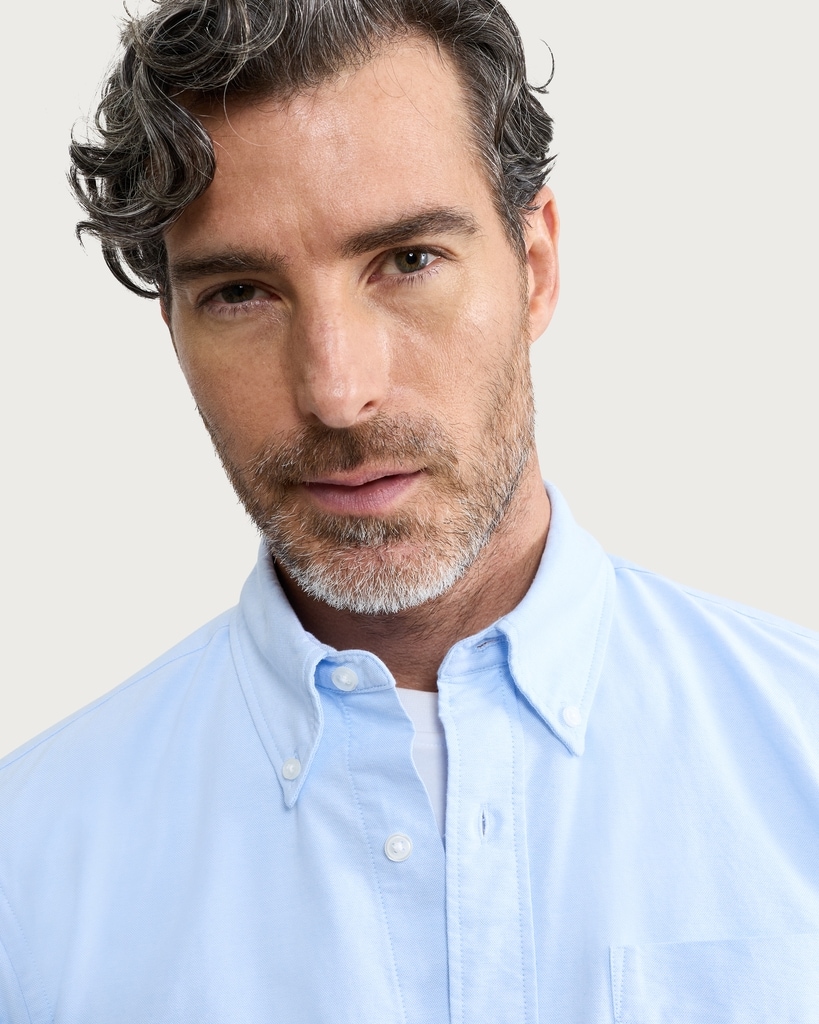 F&F Pure Cotton Short Sleeved Oxford Shirt in Blue thumbnail 2