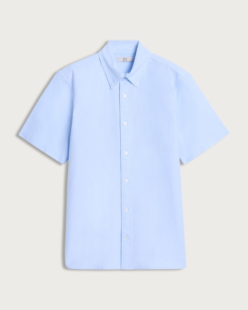 F&F Pure Cotton Short Sleeved Oxford Shirt in Blue thumbnail 4